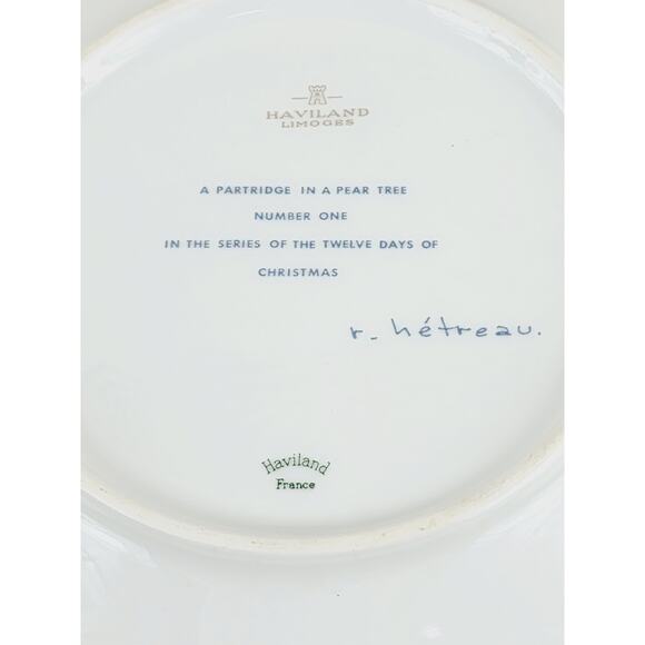 Limoges Partridge In A Pear Tree Christmas Plate Wall Decor 8 1/4" Blue France - Picture 11 of 13